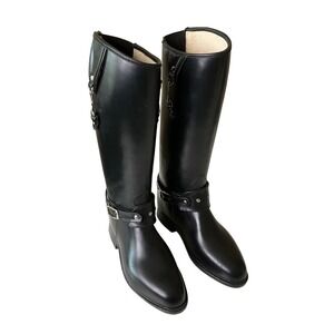 Dav Tall Rain Boots Waterproof Equestrian Riding Black Horse Bit Buckle Lined 8